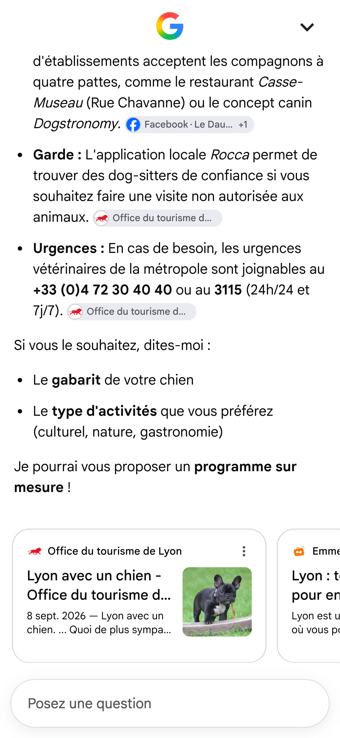 Un aperçu IA sur Google mobile, avec ses liens de citation au fil du texte et ses sources en bas