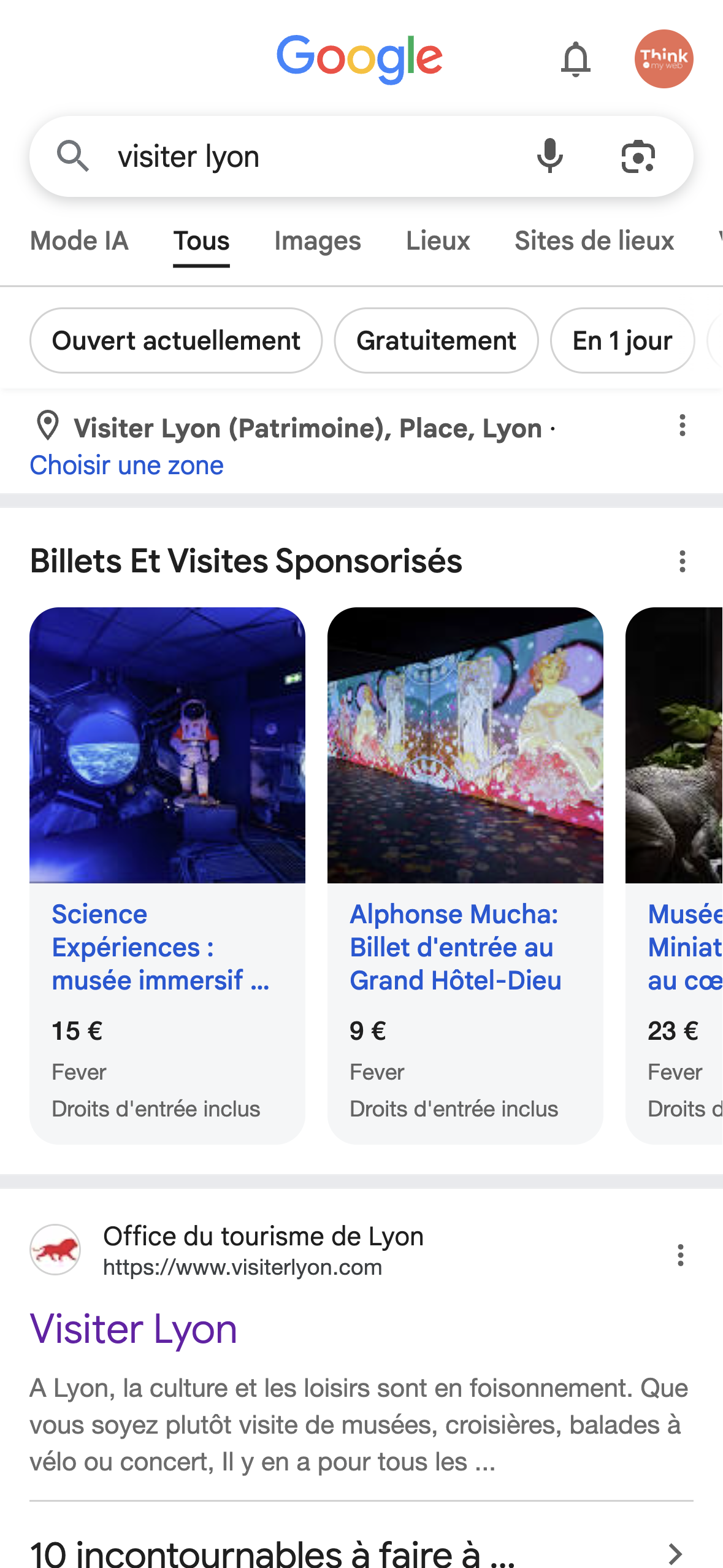 Page de résultats Google mobile, cas absent